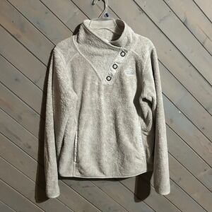The North Face Womens Sherpa‎ Fleece Pullover Snap Button Mock Neck Beige M